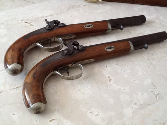 French Dueling Pistols, Saint-Étienne, c. 1850 (Napoleonic Era)